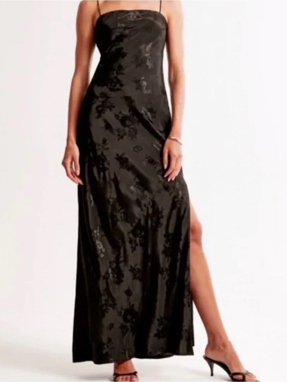 Abercrombie & Fitch Black Strapless Jacquard Maxi Dress with Slit